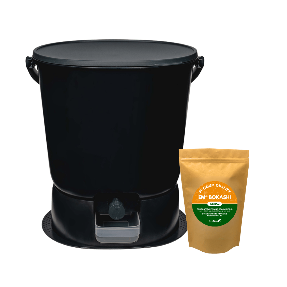 TeraGanix Bokashi Compost Bin 1 Bucket + FREE 1 lb bag of EM® Bokashi / Black The Essential Bokashi Compost Bin Starter Kit, 4.4 gal