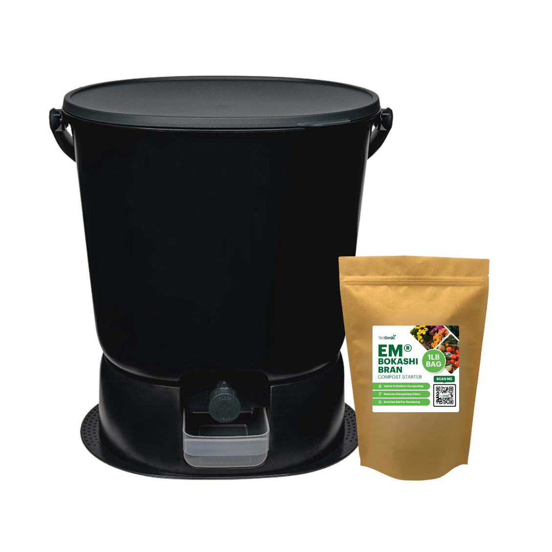 TeraGanix Bokashi Compost Bin 1 Bucket + FREE 1 lb bag of EM® Bokashi / Black The Essential Bokashi Compost Bin Starter Kit, 4.4 gal