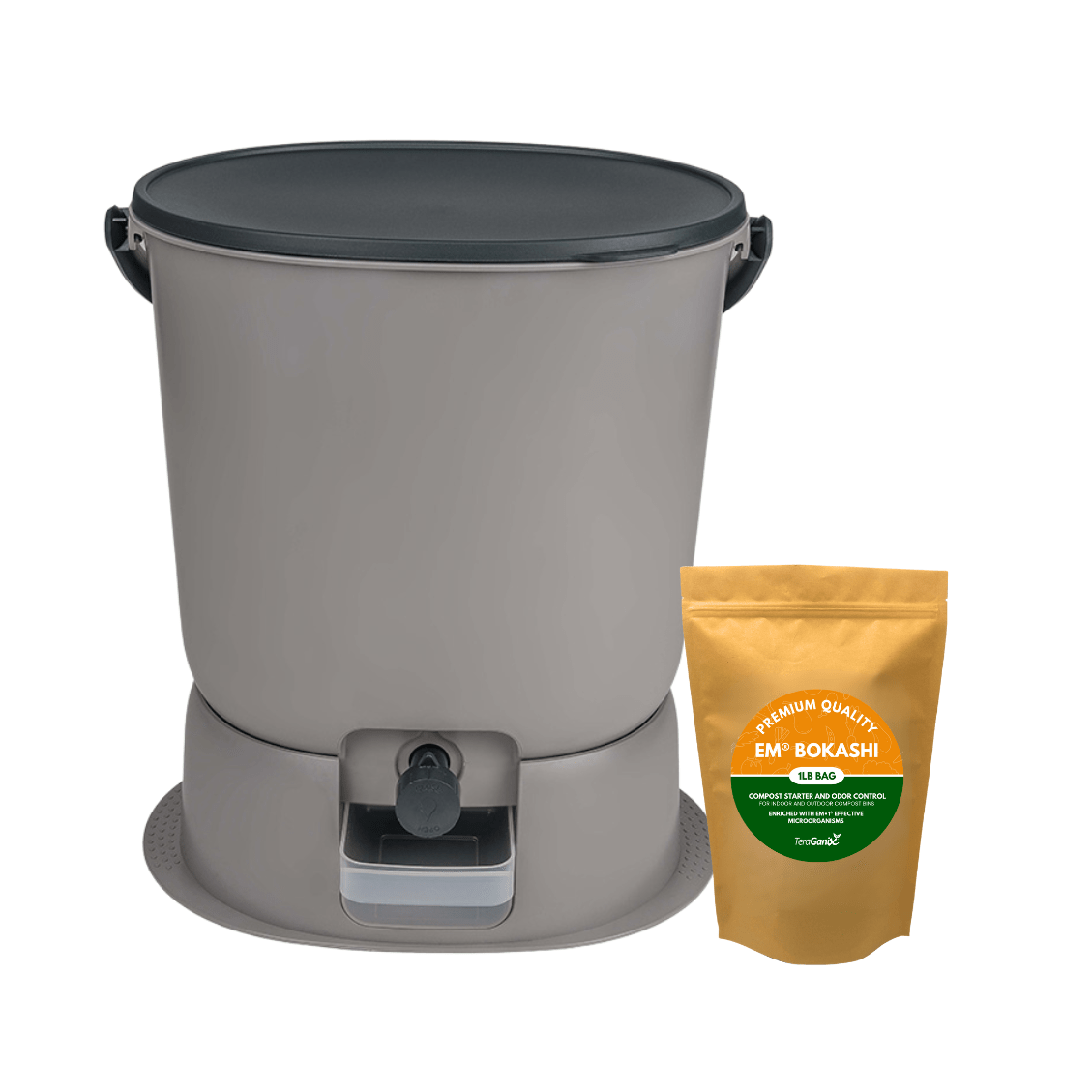 TeraGanix Bokashi Compost Bin 1 Bucket + FREE 1 lb bag of EM® Bokashi / Light Grey The Essential Bokashi Compost Bin Starter Kit, 4.4 gal