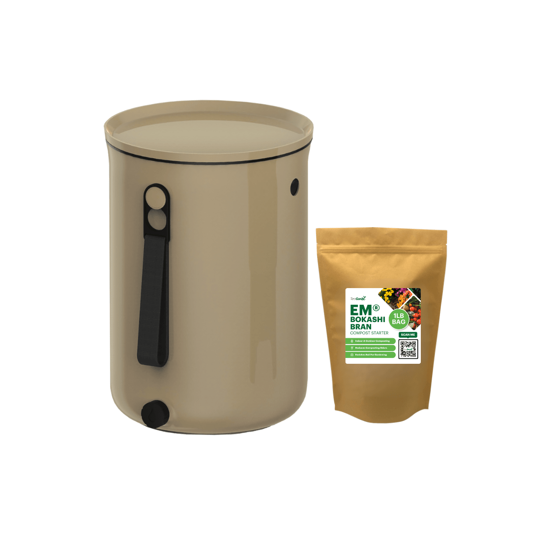 TeraGanix Bokashi Compost Bin Single Bucket + 1 lb bag of EM Bokashi / Cappuccino Bokashi Kitchen Compost Bin, 2.5 gal