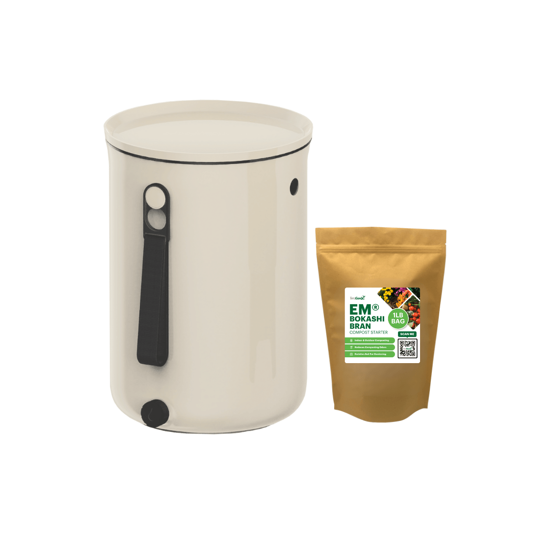 TeraGanix Bokashi Compost Bin Single Bucket + 1 lb bag of EM Bokashi / Cream Bokashi Kitchen Compost Bin, 2.5 gal