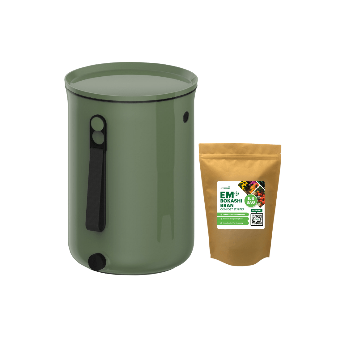 TeraGanix Bokashi Compost Bin Single Bucket + 1 lb bag of EM Bokashi / Olive Bokashi Kitchen Compost Bin, 2.5 gal