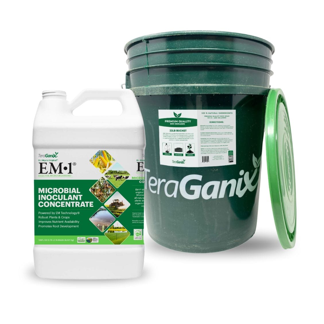 TeraGanix Gardening 1 Gallon Bottle EM-1® + 22 lb Bucket EM® Premium Bokashi Dynamic Garden Duo EM